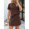 imagePRETTYGARDEN Womens 2026 Summer 2 Piece Skirt Sets Short Sleeve Shirts Tops Skorts Matching Workout Clothes Travel OutfitsBrown