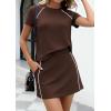 imagePRETTYGARDEN Womens 2026 Summer 2 Piece Skirt Sets Short Sleeve Shirts Tops Skorts Matching Workout Clothes Travel OutfitsBrown