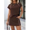 imagePRETTYGARDEN Womens 2026 Summer 2 Piece Skirt Sets Short Sleeve Shirts Tops Skorts Matching Workout Clothes Travel OutfitsBrown