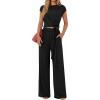 imagePRETTYGARDEN 2 Piece Lounge Sets For Women 2026 Summer Casual Outfits Cap Sleeve Belted Crop Tops Wide Palazzo Leg PantsBlack