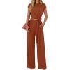imagePRETTYGARDEN 2 Piece Lounge Sets For Women 2026 Summer Casual Outfits Cap Sleeve Belted Crop Tops Wide Palazzo Leg PantsRed Brown
