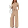 imagePRETTYGARDEN Matching Sets Women Clothing 2026 Fall Fashion Travel 2 Piece Lounge Sets Long Sleeve Crop Top Wide Leg PantsApricot