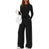 imagePRETTYGARDEN Matching Sets Women Clothing 2026 Fall Fashion Travel 2 Piece Lounge Sets Long Sleeve Crop Top Wide Leg PantsBlack