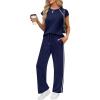 imagePRETTYGARDEN Womens 2 Piece Lounge Sets 2026 Summer Cap Sleeve Tops Wide Leg Pants Travel Outfits Matching Fashion ClothingNavy Blue