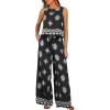 imagePRETTYGARDEN Womens 2026 Summer 2 Piece Lounge Sets Boho Floral Tank Tops Flowy Wide Leg Pants Travel Beach Vacation OutfitsFloral Black White