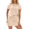 imagePRETTYGARDEN Womens 2026 Summer 2 Piece Skirt Sets Short Sleeve Shirts Tops Skorts Matching Workout Clothes Travel OutfitsBeige