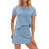 imagePRETTYGARDEN Womens 2026 Summer 2 Piece Skirt Sets Short Sleeve Shirts Tops Skorts Matching Workout Clothes Travel OutfitsBlue Grey