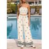 imagePRETTYGARDEN 2 Piece Sets for Women Summer 2026 Travel Outfits Print Tube Tops Wide Leg Pants Beach Vacation ClothesBeige