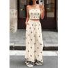 imagePRETTYGARDEN 2 Piece Sets for Women Summer 2026 Travel Outfits Print Tube Tops Wide Leg Pants Beach Vacation ClothesBeige