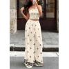 imagePRETTYGARDEN 2 Piece Sets for Women Summer 2026 Travel Outfits Print Tube Tops Wide Leg Pants Beach Vacation ClothesBeige