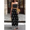 imagePRETTYGARDEN 2 Piece Sets for Women Summer 2026 Travel Outfits Print Tube Tops Wide Leg Pants Beach Vacation ClothesBlack