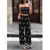 imagePRETTYGARDEN 2 Piece Sets for Women Summer 2026 Travel Outfits Print Tube Tops Wide Leg Pants Beach Vacation ClothesBlack