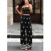 imagePRETTYGARDEN 2 Piece Sets for Women Summer 2026 Travel Outfits Print Tube Tops Wide Leg Pants Beach Vacation ClothesBlack