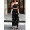 imagePRETTYGARDEN 2 Piece Sets for Women Summer 2026 Travel Outfits Print Tube Tops Wide Leg Pants Beach Vacation ClothesBlack