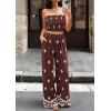 imagePRETTYGARDEN 2 Piece Sets for Women Summer 2026 Travel Outfits Print Tube Tops Wide Leg Pants Beach Vacation ClothesBrown