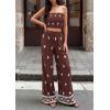 imagePRETTYGARDEN 2 Piece Sets for Women Summer 2026 Travel Outfits Print Tube Tops Wide Leg Pants Beach Vacation ClothesBrown