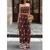 imagePRETTYGARDEN 2 Piece Sets for Women Summer 2026 Travel Outfits Print Tube Tops Wide Leg Pants Beach Vacation ClothesBrown