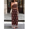 imagePRETTYGARDEN 2 Piece Sets for Women Summer 2026 Travel Outfits Print Tube Tops Wide Leg Pants Beach Vacation ClothesBrown