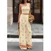 imagePRETTYGARDEN 2 Piece Sets for Women Summer 2026 Travel Outfits Print Tube Tops Wide Leg Pants Beach Vacation ClothesLight Yellow
