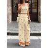 imagePRETTYGARDEN 2 Piece Sets for Women Summer 2026 Travel Outfits Print Tube Tops Wide Leg Pants Beach Vacation ClothesLight Yellow