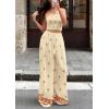 imagePRETTYGARDEN 2 Piece Sets for Women Summer 2026 Travel Outfits Print Tube Tops Wide Leg Pants Beach Vacation ClothesLight Yellow