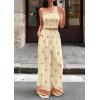 imagePRETTYGARDEN 2 Piece Sets for Women Summer 2026 Travel Outfits Print Tube Tops Wide Leg Pants Beach Vacation ClothesLight Yellow