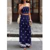 imagePRETTYGARDEN 2 Piece Sets for Women Summer 2026 Travel Outfits Print Tube Tops Wide Leg Pants Beach Vacation ClothesNavy Blue