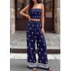imagePRETTYGARDEN 2 Piece Sets for Women Summer 2026 Travel Outfits Print Tube Tops Wide Leg Pants Beach Vacation ClothesNavy Blue