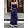 imagePRETTYGARDEN 2 Piece Sets for Women Summer 2026 Travel Outfits Print Tube Tops Wide Leg Pants Beach Vacation ClothesNavy Blue