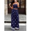 imagePRETTYGARDEN 2 Piece Sets for Women Summer 2026 Travel Outfits Print Tube Tops Wide Leg Pants Beach Vacation ClothesNavy Blue
