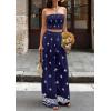 imagePRETTYGARDEN 2 Piece Sets for Women Summer 2026 Travel Outfits Print Tube Tops Wide Leg Pants Beach Vacation ClothesNavy Blue