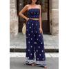 imagePRETTYGARDEN 2 Piece Sets for Women Summer 2026 Travel Outfits Print Tube Tops Wide Leg Pants Beach Vacation ClothesNavy Blue