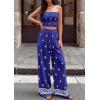 imagePRETTYGARDEN 2 Piece Sets for Women Summer 2026 Travel Outfits Print Tube Tops Wide Leg Pants Beach Vacation ClothesRoyal Blue