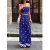 imagePRETTYGARDEN 2 Piece Sets for Women Summer 2026 Travel Outfits Print Tube Tops Wide Leg Pants Beach Vacation ClothesRoyal Blue
