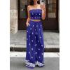 imagePRETTYGARDEN 2 Piece Sets for Women Summer 2026 Travel Outfits Print Tube Tops Wide Leg Pants Beach Vacation ClothesRoyal Blue