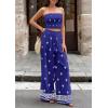 imagePRETTYGARDEN 2 Piece Sets for Women Summer 2026 Travel Outfits Print Tube Tops Wide Leg Pants Beach Vacation ClothesRoyal Blue