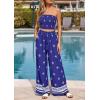 imagePRETTYGARDEN 2 Piece Sets for Women Summer 2026 Travel Outfits Print Tube Tops Wide Leg Pants Beach Vacation ClothesRoyal Blue