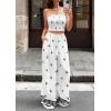 imagePRETTYGARDEN 2 Piece Sets for Women Summer 2026 Travel Outfits Print Tube Tops Wide Leg Pants Beach Vacation ClothesWhite
