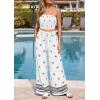 imagePRETTYGARDEN 2 Piece Sets for Women Summer 2026 Travel Outfits Print Tube Tops Wide Leg Pants Beach Vacation ClothesWhite