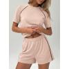 imagePRETTYGARDEN 2 Piece Short Sets for Women Summer Clothes 2026 Spring Matching Athleisure Lounge Set Airport Travel OutfitsBeige