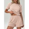 imagePRETTYGARDEN 2 Piece Short Sets for Women Summer Clothes 2026 Spring Matching Athleisure Lounge Set Airport Travel OutfitsBeige