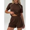 imagePRETTYGARDEN 2 Piece Short Sets for Women Summer Clothes 2026 Spring Matching Athleisure Lounge Set Airport Travel OutfitsBrown