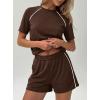 imagePRETTYGARDEN 2 Piece Short Sets for Women Summer Clothes 2026 Spring Matching Athleisure Lounge Set Airport Travel OutfitsBrown