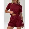 imagePRETTYGARDEN 2 Piece Short Sets for Women Summer Clothes 2026 Spring Matching Athleisure Lounge Set Airport Travel OutfitsBurgundy