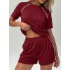 imagePRETTYGARDEN 2 Piece Short Sets for Women Summer Clothes 2026 Spring Matching Athleisure Lounge Set Airport Travel OutfitsBurgundy