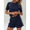 imagePRETTYGARDEN 2 Piece Short Sets for Women Summer Clothes 2026 Spring Matching Athleisure Lounge Set Airport Travel OutfitsNavy Blue