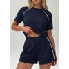 imagePRETTYGARDEN 2 Piece Short Sets for Women Summer Clothes 2026 Spring Matching Athleisure Lounge Set Airport Travel OutfitsNavy Blue