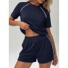 imagePRETTYGARDEN 2 Piece Short Sets for Women Summer Clothes 2026 Spring Matching Athleisure Lounge Set Airport Travel OutfitsNavy Blue