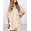 imagePRETTYGARDEN Women 2 Piece Lounge Set 2026 Summer Casual Oversized Shirts Biker Shorts Matching Airport Travel Outfit ClothesBeige