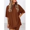 imagePRETTYGARDEN Women 2 Piece Lounge Set 2026 Summer Casual Oversized Shirts Biker Shorts Matching Airport Travel Outfit ClothesBrown